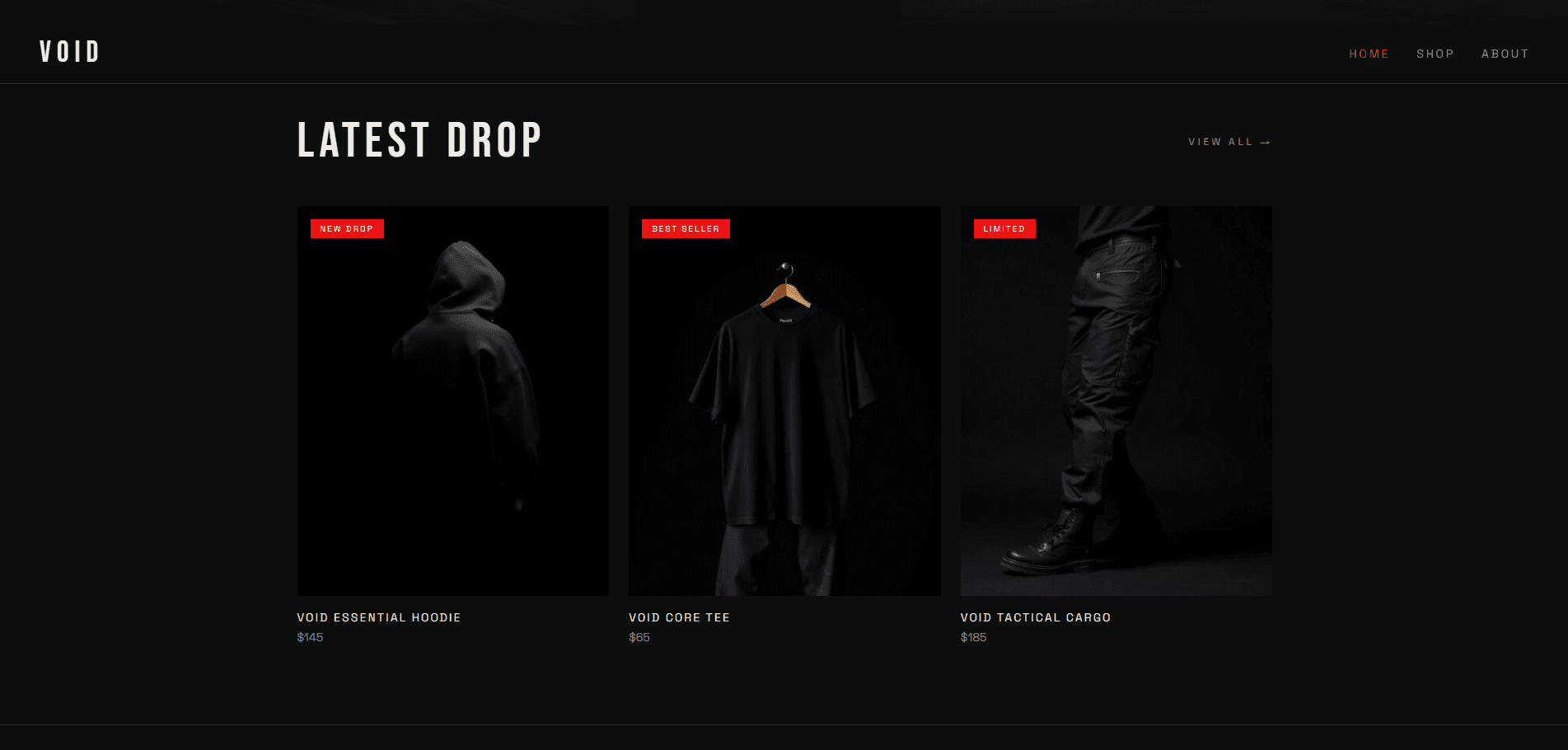 VOID — Premium Streetwear Brand Website screenshot 2